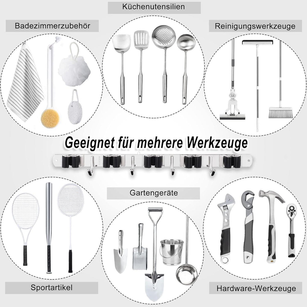Besenhalterung Edelstahl mit Haken, 2er-Set, Wandmontage