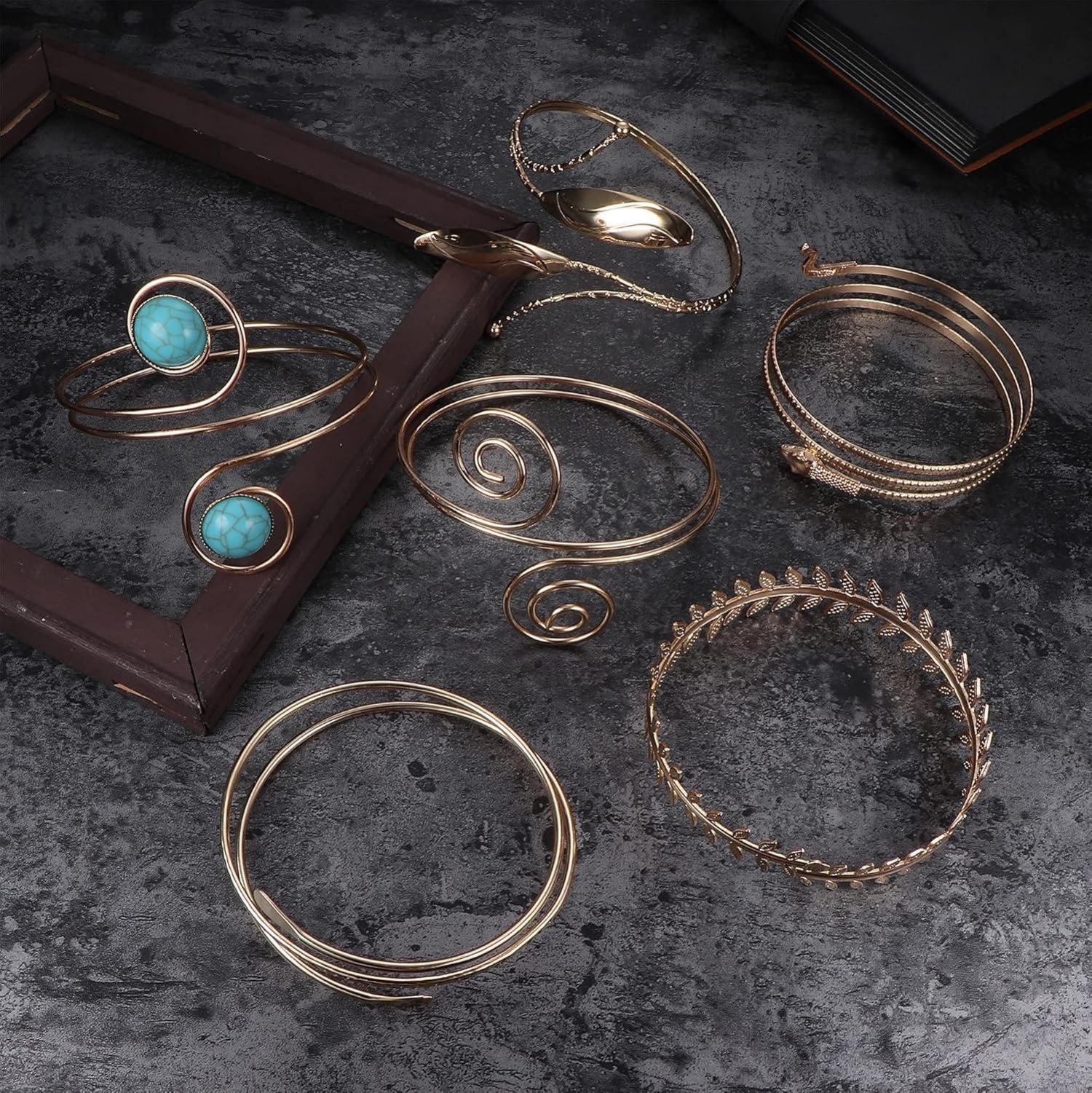 6er Set Verstellbare Oberarmmanschetten Armreifen Gold Silber Modeschmuck