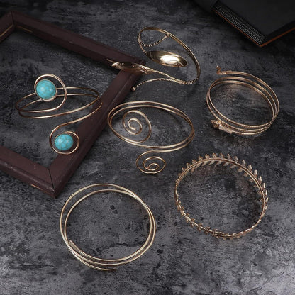 6er Set Verstellbare Oberarmmanschetten Armreifen Gold Silber Modeschmuck