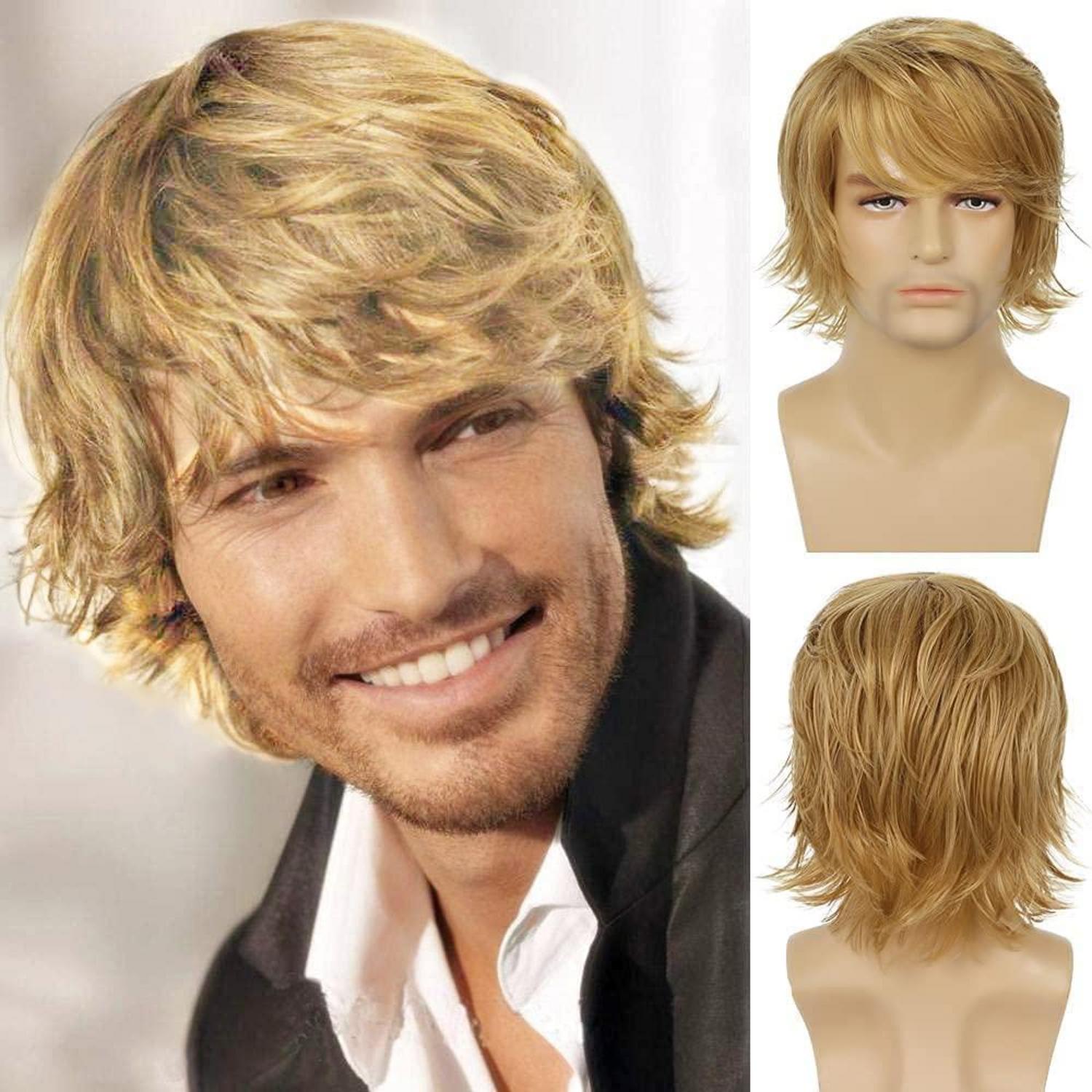 Blonde Herren Kurzhaar-Perücke Layered Wave mit Pony für Cosplay und