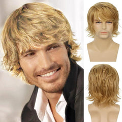 Blonde Herren Kurzhaar-Perücke Layered Wave mit Pony für Cosplay und