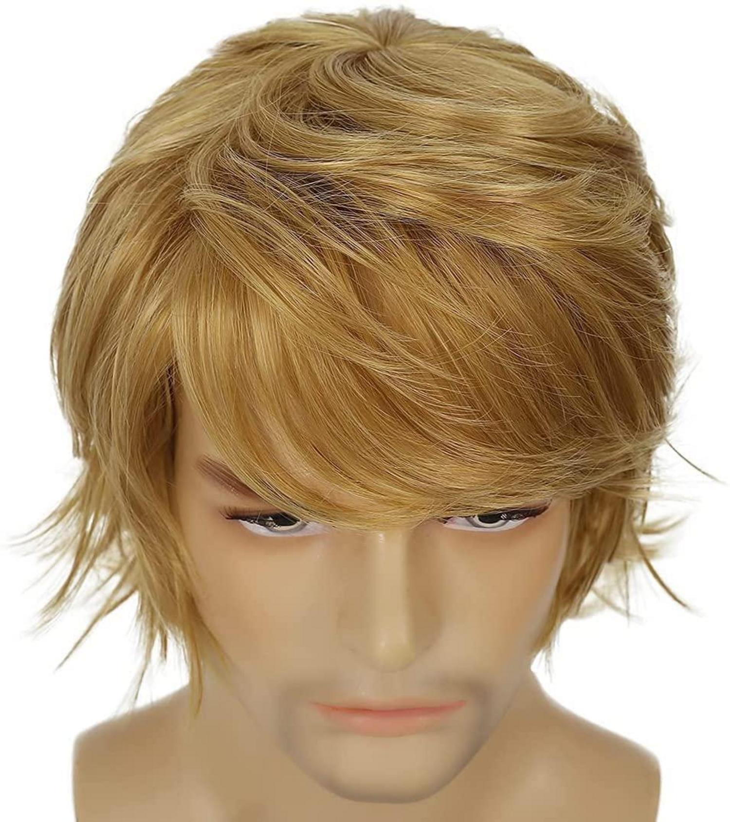 Herren Blond Kurzhaarperücke mit Pony Wave Layered Synthetische