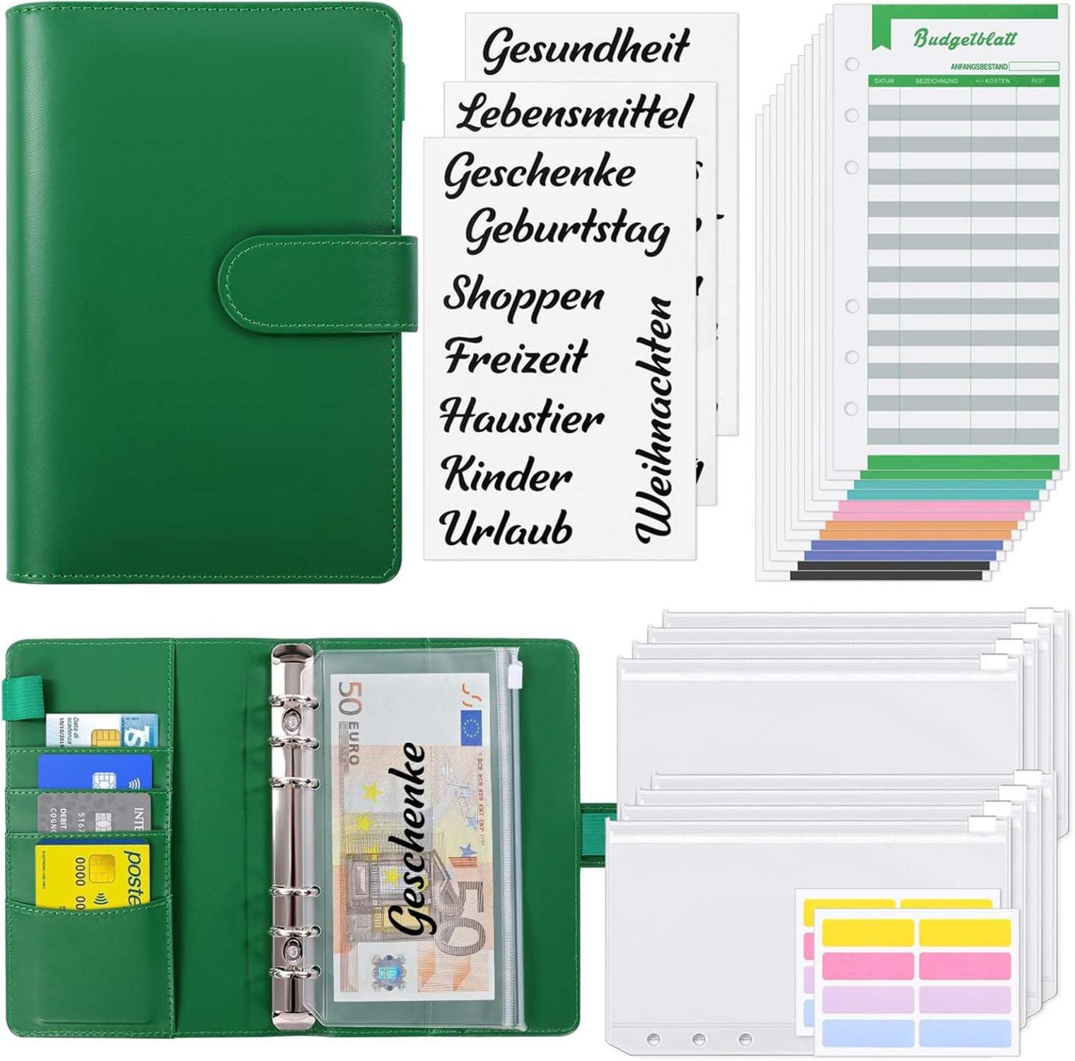 Budget Planer A6 Haushaltsbuch Geldfächer Sparbuch Folien Green
