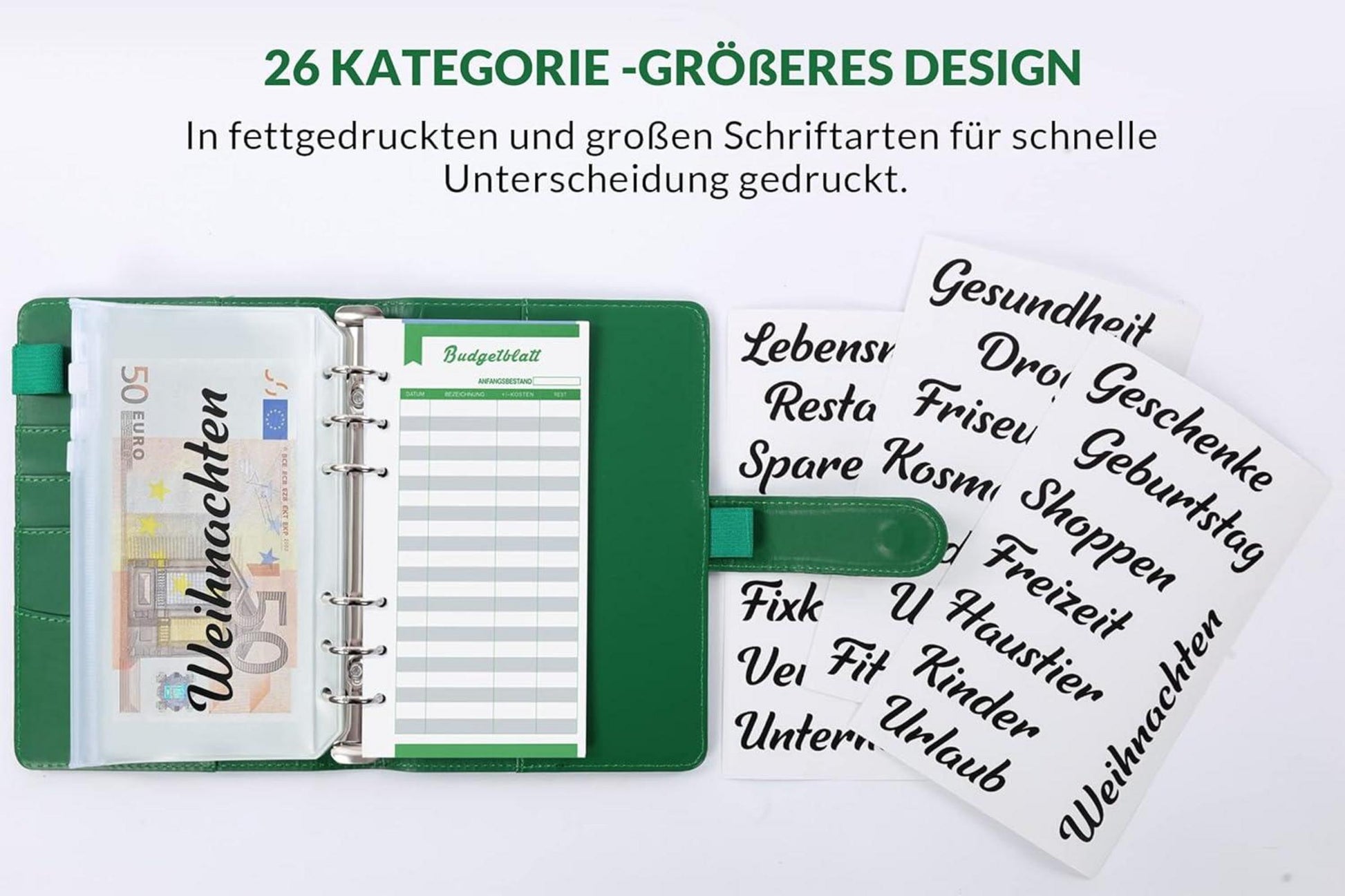 Budget Planer A6 Haushaltsbuch Geldfächer Sparbuch Folien Green