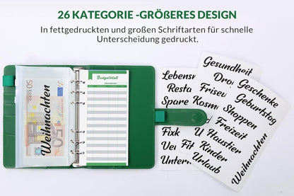 Budget Planer A6 Haushaltsbuch Geldfächer Sparbuch Folien Green