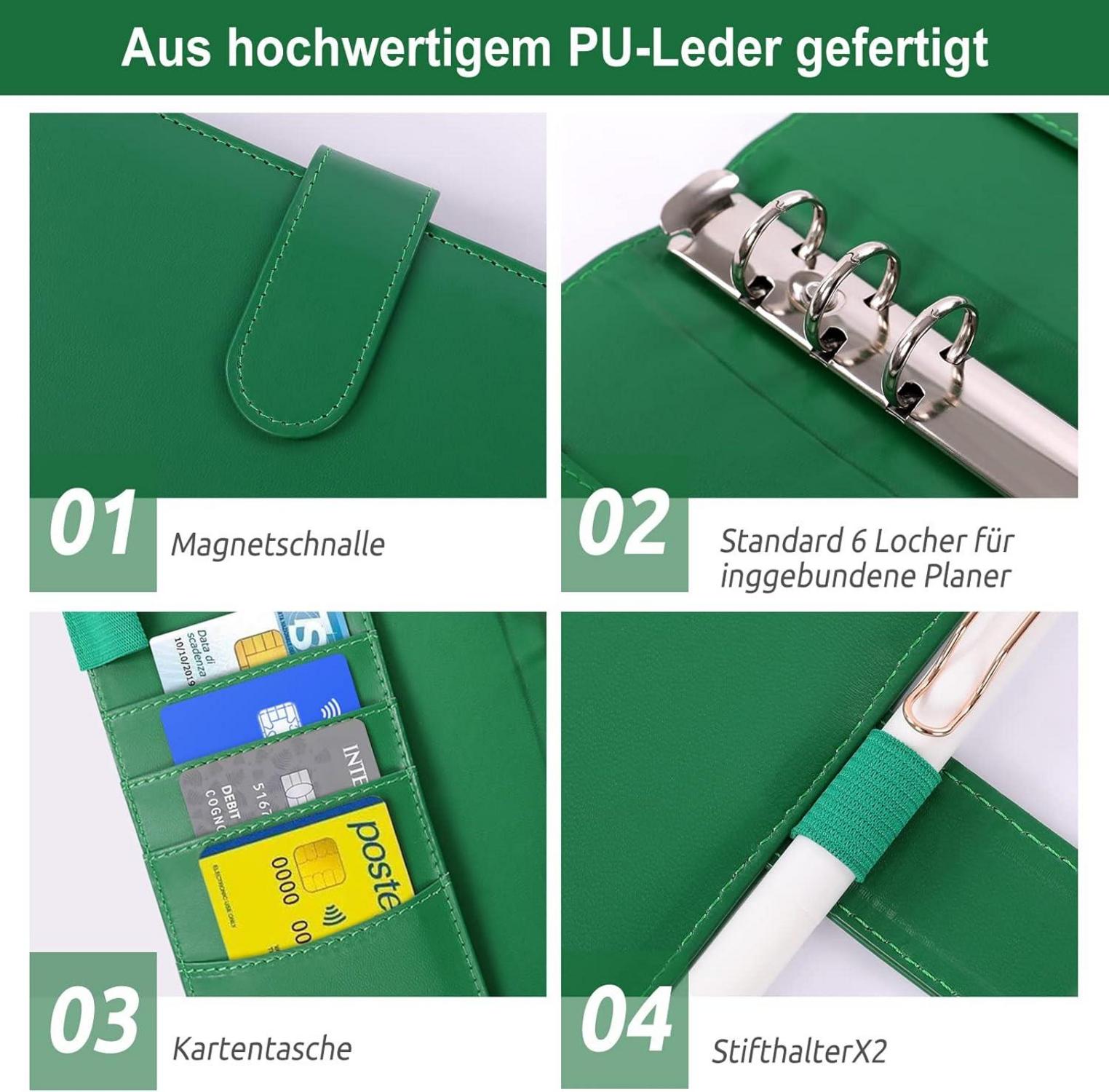 Budget Planner A6 Budgetbinder Haushaltsbuch Geldumschläge Sparbuch mit Folien grün