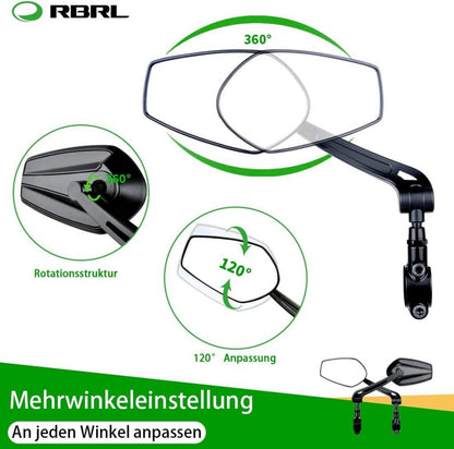 RBRL Fahrradspiegel 360° verstellbar Lenkerspiegel für Rennrad Mountainbike