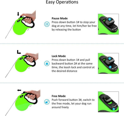Philorn 5M Flexi Roll-Leine Reflektierend Rutschfester Griff Grün 50KG