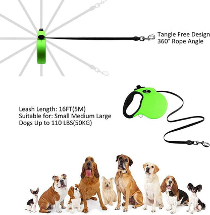 Philorn 5M Roll-Leine Flexibel mit Ein-Knopf-Sperre, Griff Grün bis 50KG