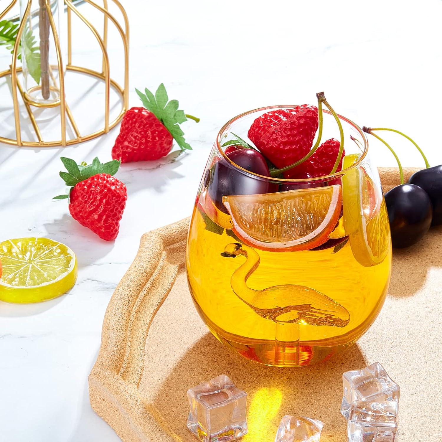 Patelai Flamingo Weingläser 2er Set - Kreative Gingläser für Frauen & Männer - Kristall Weinglas ohne Stiel - Geschenke