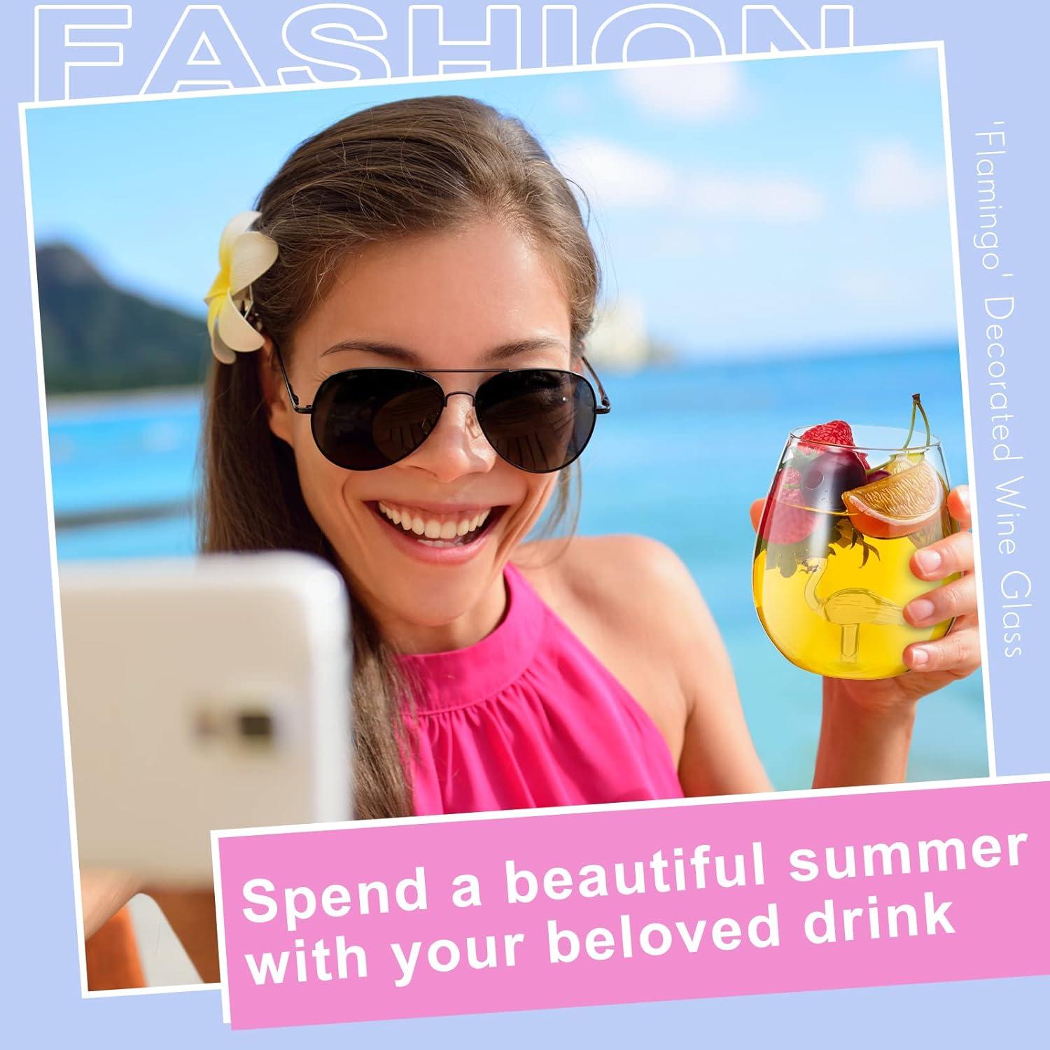 Flamingo Weingläser 2 Stück Kristall ohne Stiel Valentinstag