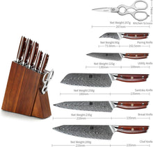 Kochmesser Set Damaststahl 7-teilig Messerblock Santoku Brot