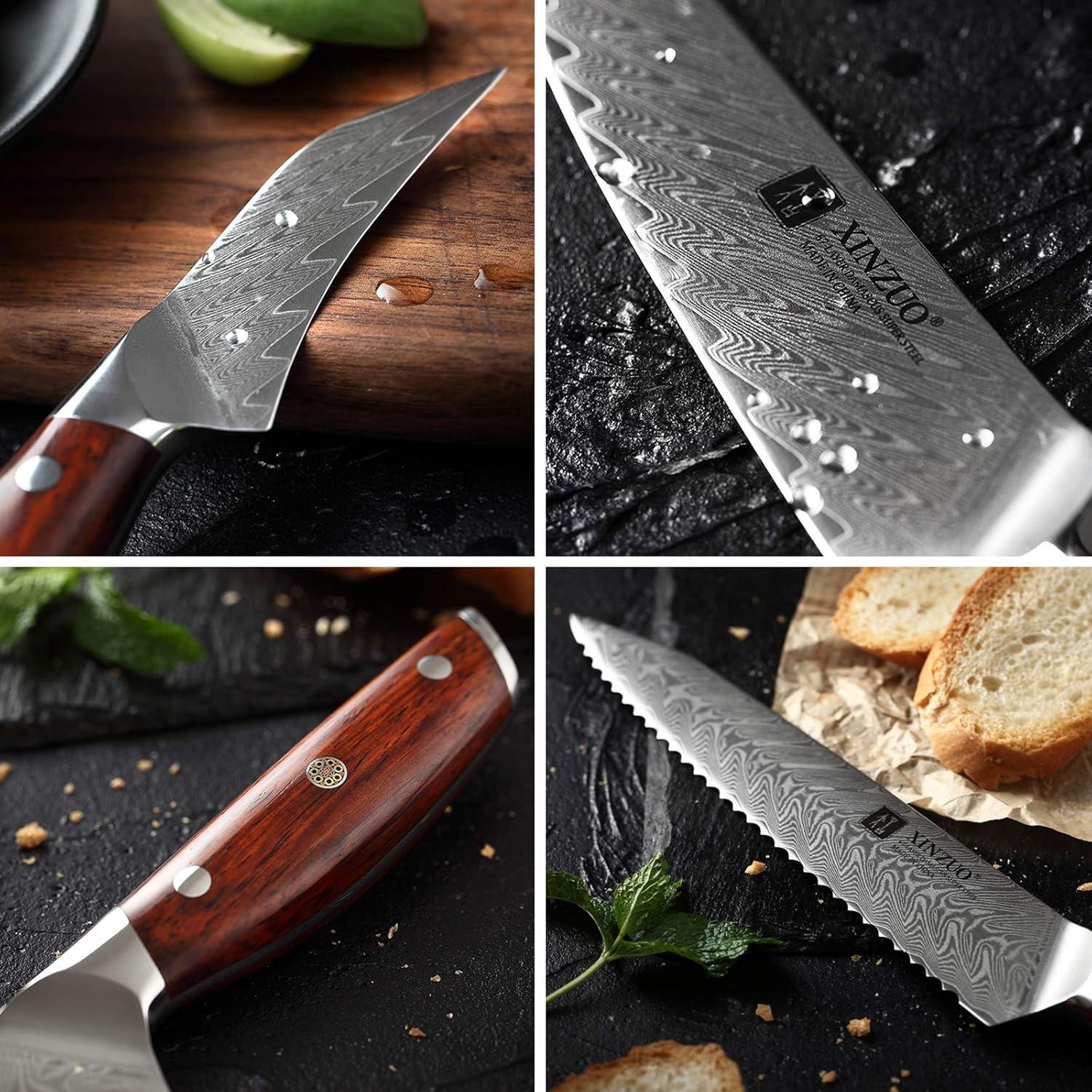 XINZUO Kochmesser Set Damaststahl 7tlg Messerblock Universal Chefmesser
