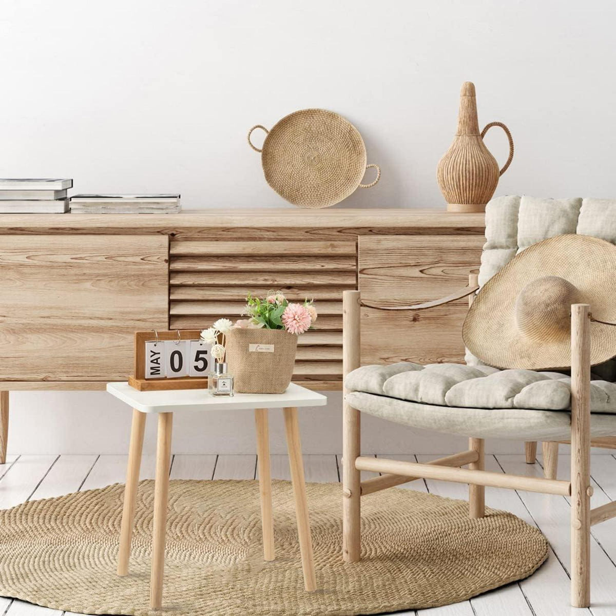 Moderner Beistelltisch Rose Gold mit Holzbeinen | 40x30x42cm
