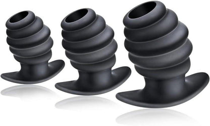 Analplug Silikon Faden Butt Plug Set Schwarz 3 Größen
