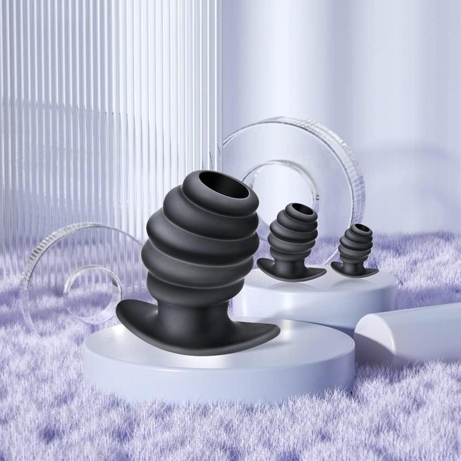 Analplug Set Silikon Faden Butt Plug Schwarz Groß Mittel Klein