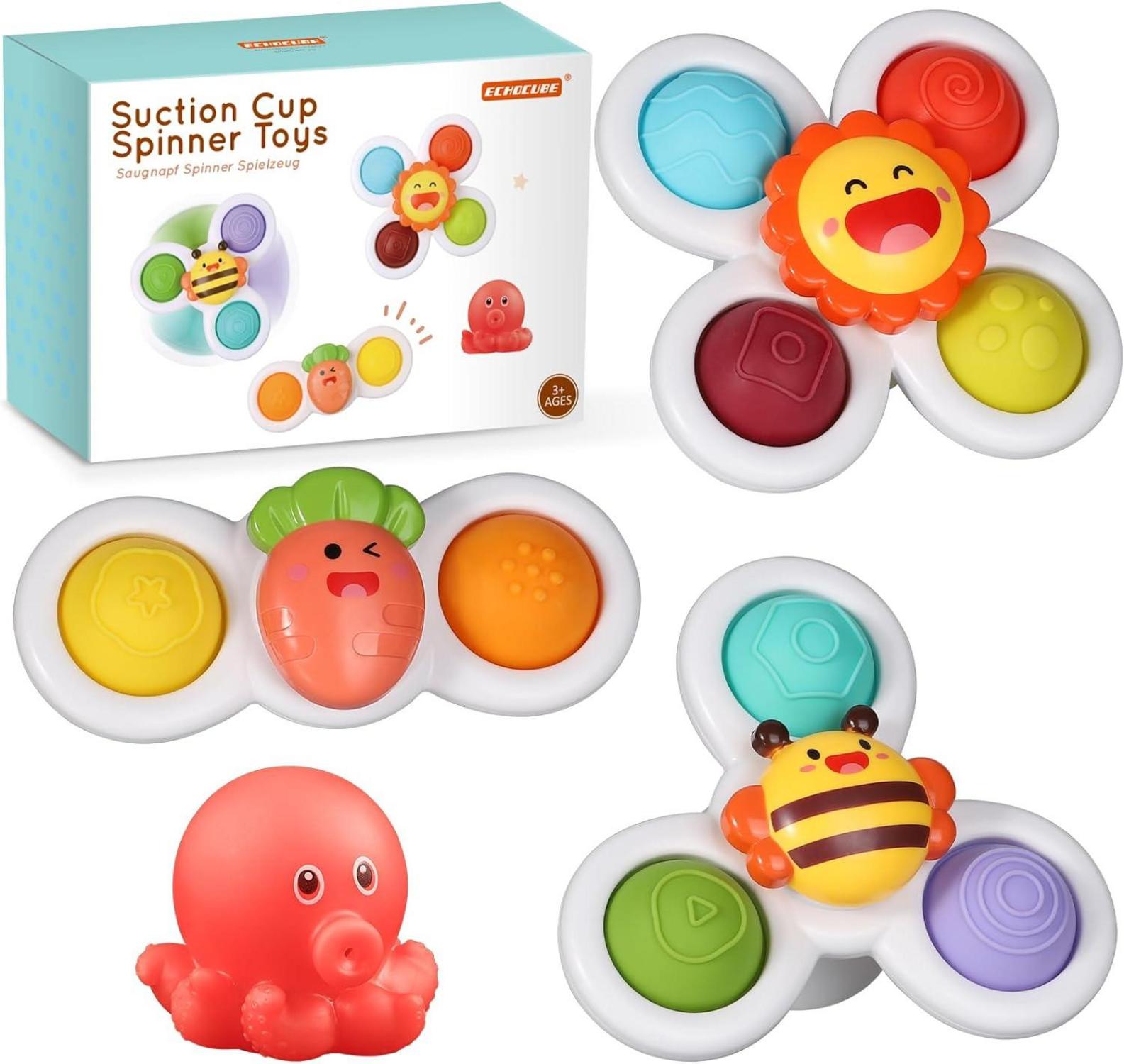 ECHOCUBE Saugnapf Spinner Spielzeug Set für Kleinkinder