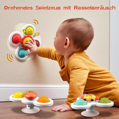 ECHOCUBE Saugnapf Spinner Spielzeug Set für Kleinkinder - Pädagogisches Geburtstagsgeschenk