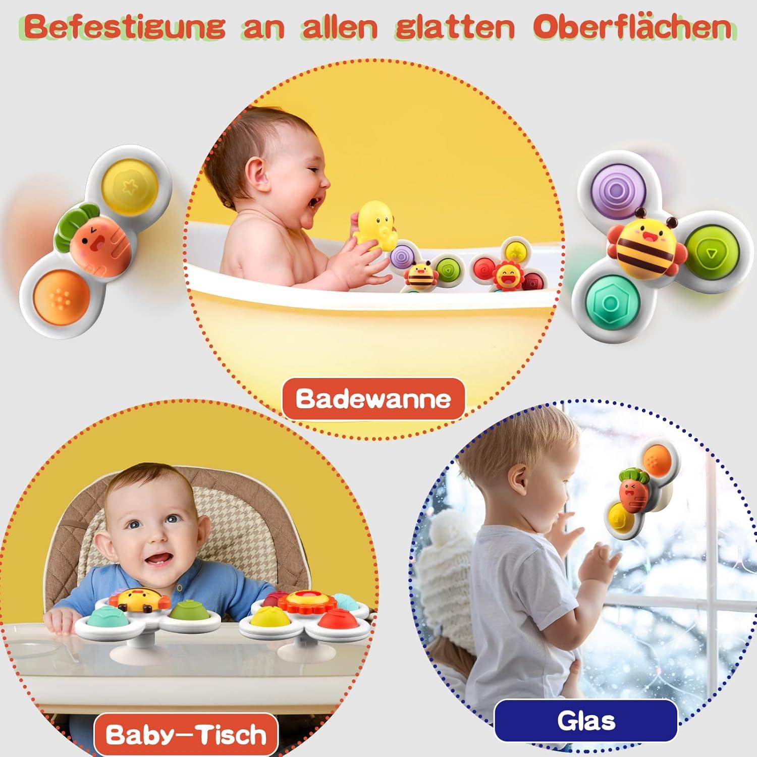 ECHOCUBE Saugnapf Spinner Spielzeug Set 3 Stück für Kleinkinder Jungen und