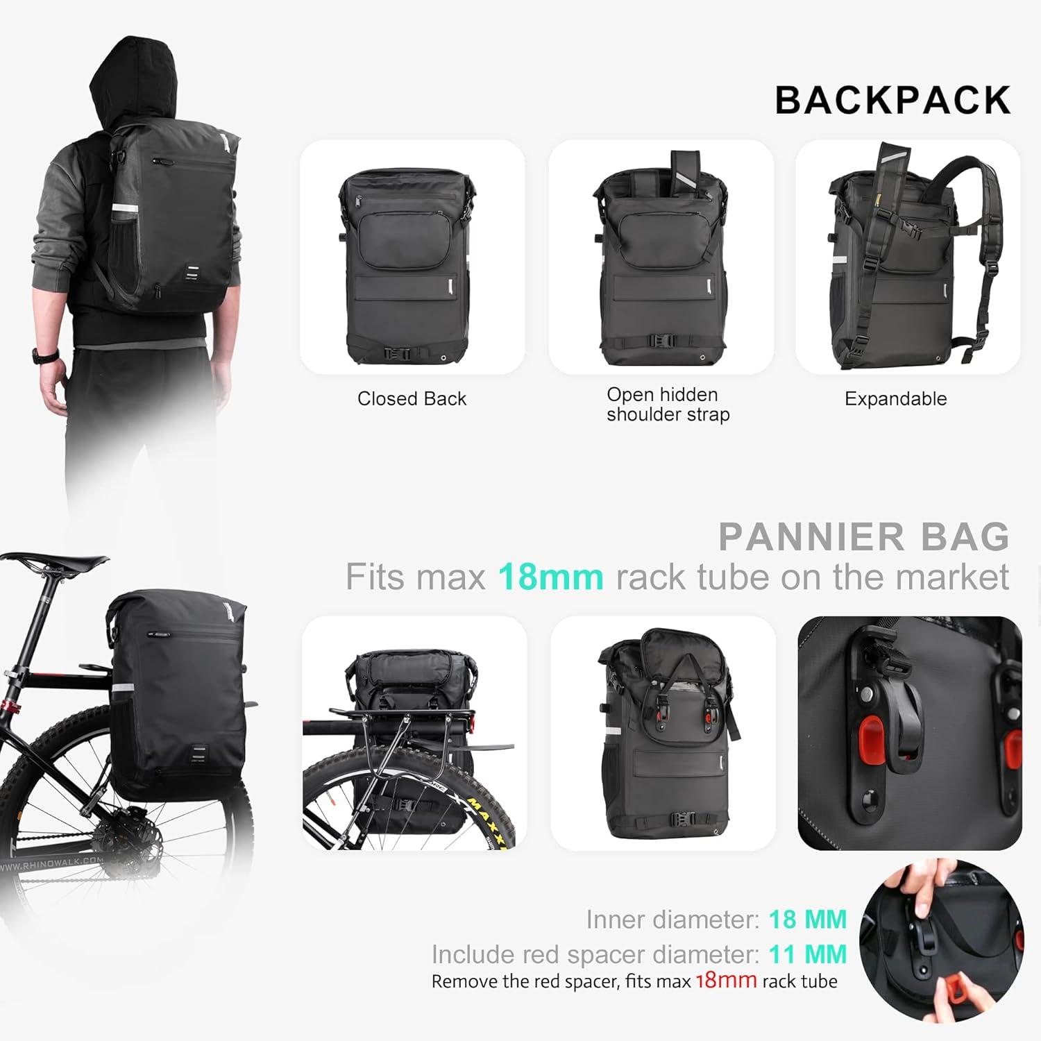 Multifunktionale Fahrradtasche wasserdicht 22-25L Schwarz