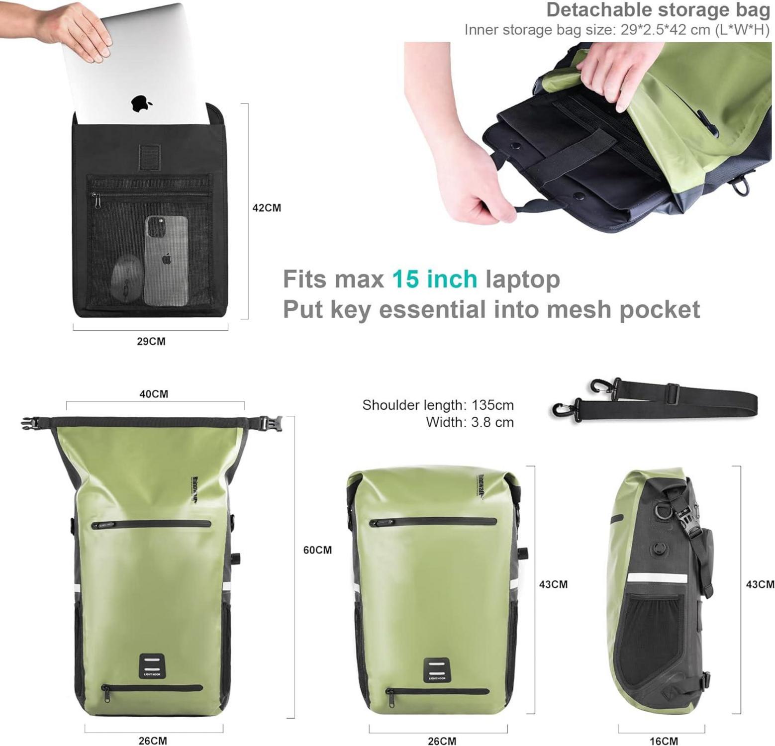 Fahrradtasche Wasserdicht Multifunktion 22-25L Gepäckträger Rucksack Umhängetasche