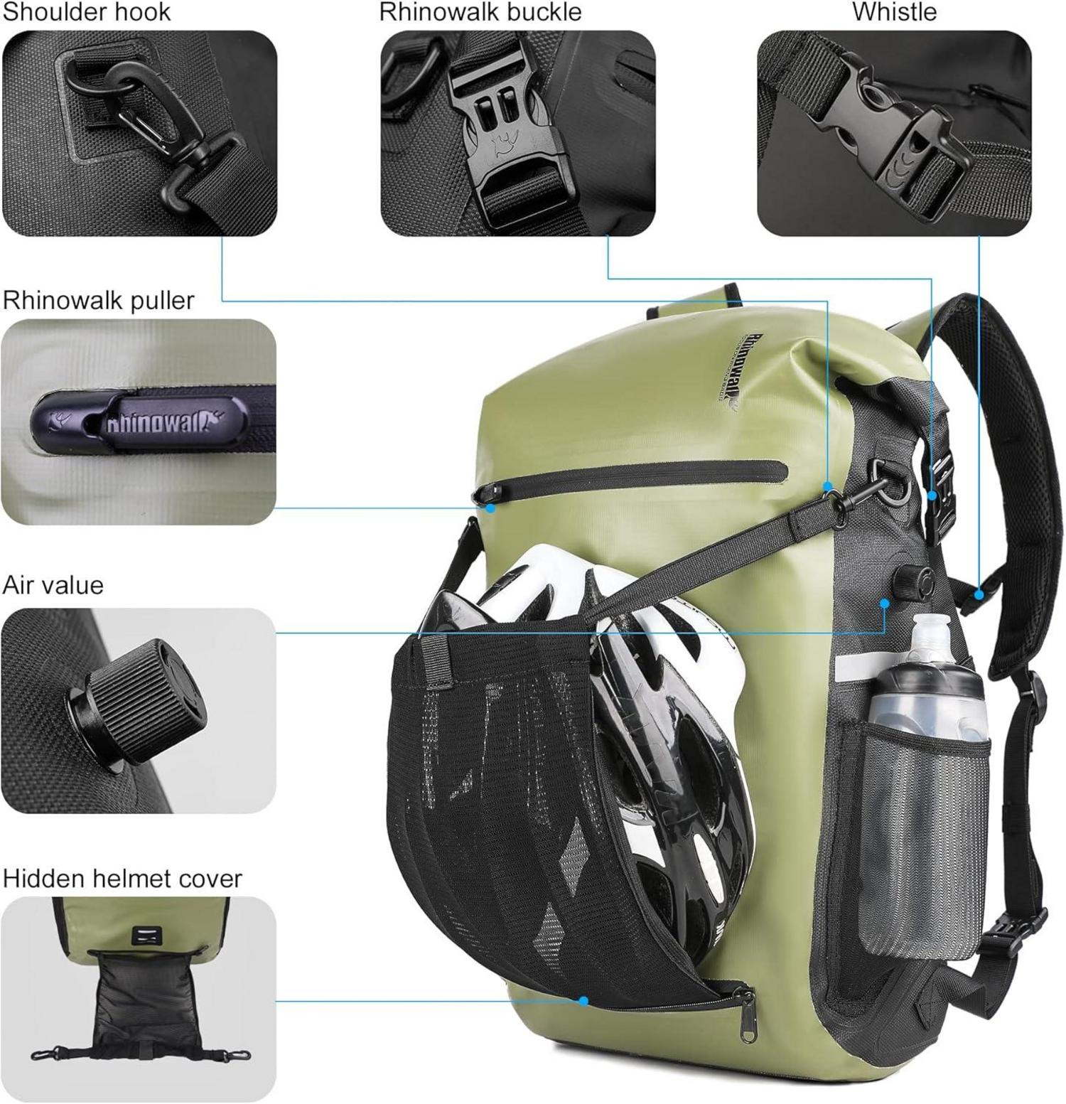 3-in-1 wasserdichte Fahrradtasche Gepäckträger 22-25L Grün