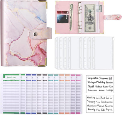 Budget Binder A6 PU Leder Geld Organizer mit 8 Reißverschluss