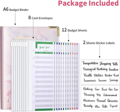 Luxus Marmor PU Leder Budget Binder mit 8 Reißverschluss
