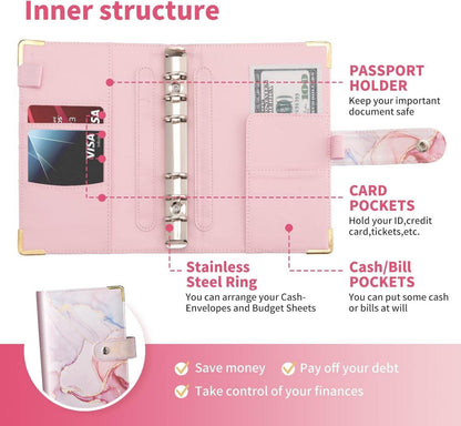 Budget Binder A6 PU Leder Geld Organizer mit 8 Reißverschluss