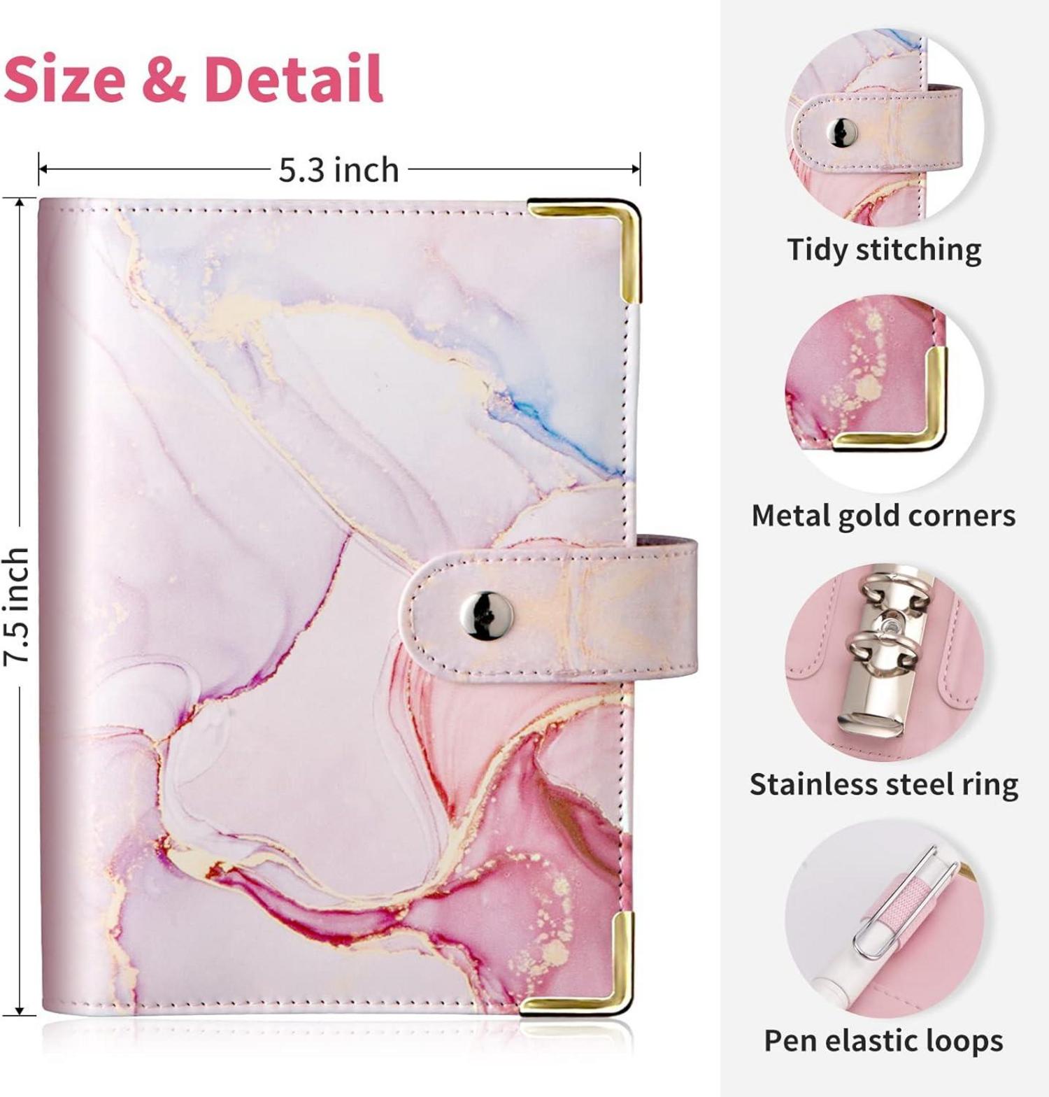 Budget Binder A6 Marmor PU Leder Geld Organizer 8 Reißverschluss Umschläge
