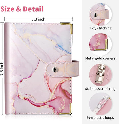 Budget Binder A6 Marmor PU Leder Geld Organizer 8 Reißverschluss Umschläge