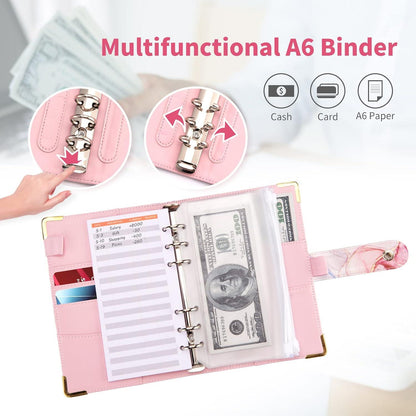 Budget Binder A6 Marmor PU Leder Cash Organizer 8 Reißverschluss