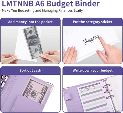 Budget Binder A6 Marmor PU Leder Geld Organizer Planer 8 Reißverschluss