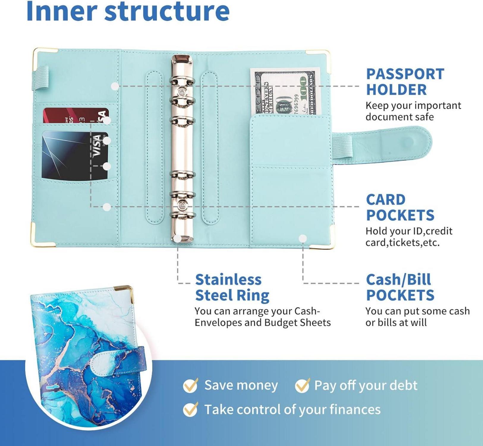Budget Binder A6 Marmor PU Leder Geld Organizer 8 Reißverschluss Cash