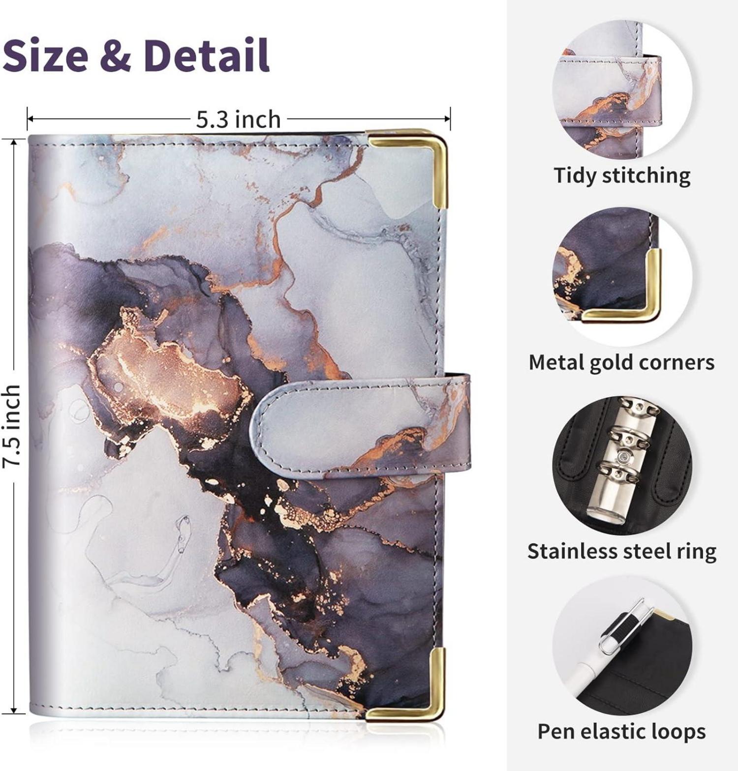 Budget Binder A6 Marmor PU Leder Geld Organizer 8 Reißverschluss Umschläge
