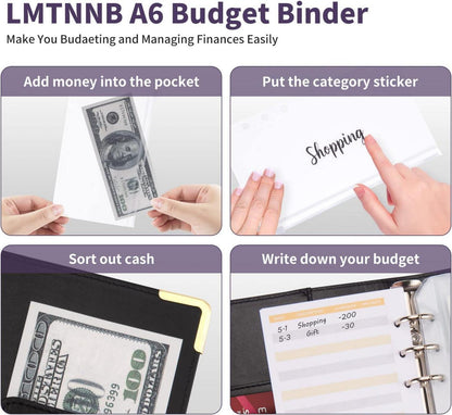 Budget Binder A6 Marmor PU Leder Geld Organizer 8 Reißverschluss Cash Umschläge