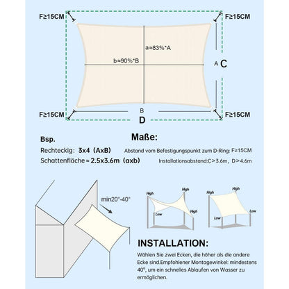 Wasserdichtes Sonnensegel 4x5m Cremeweiß UV-Schutz für Garten & Terrasse
