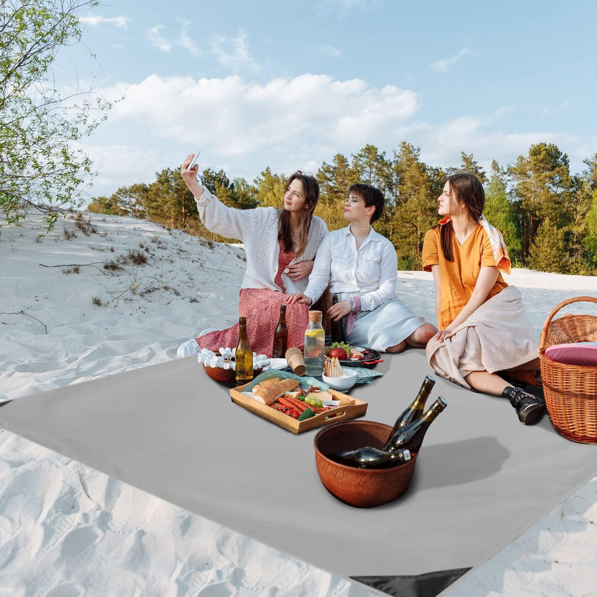 Picknickdecke Strandtuch 180x160cm Sandabweisend Grau Outdoor Camping
