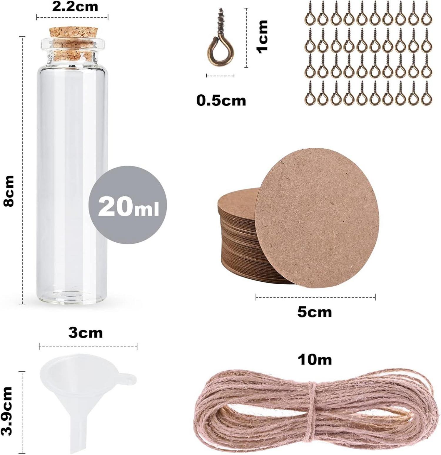 40x 20ml Mini Glasflaschen Korken Gewürzgläser Hochzeit Deko