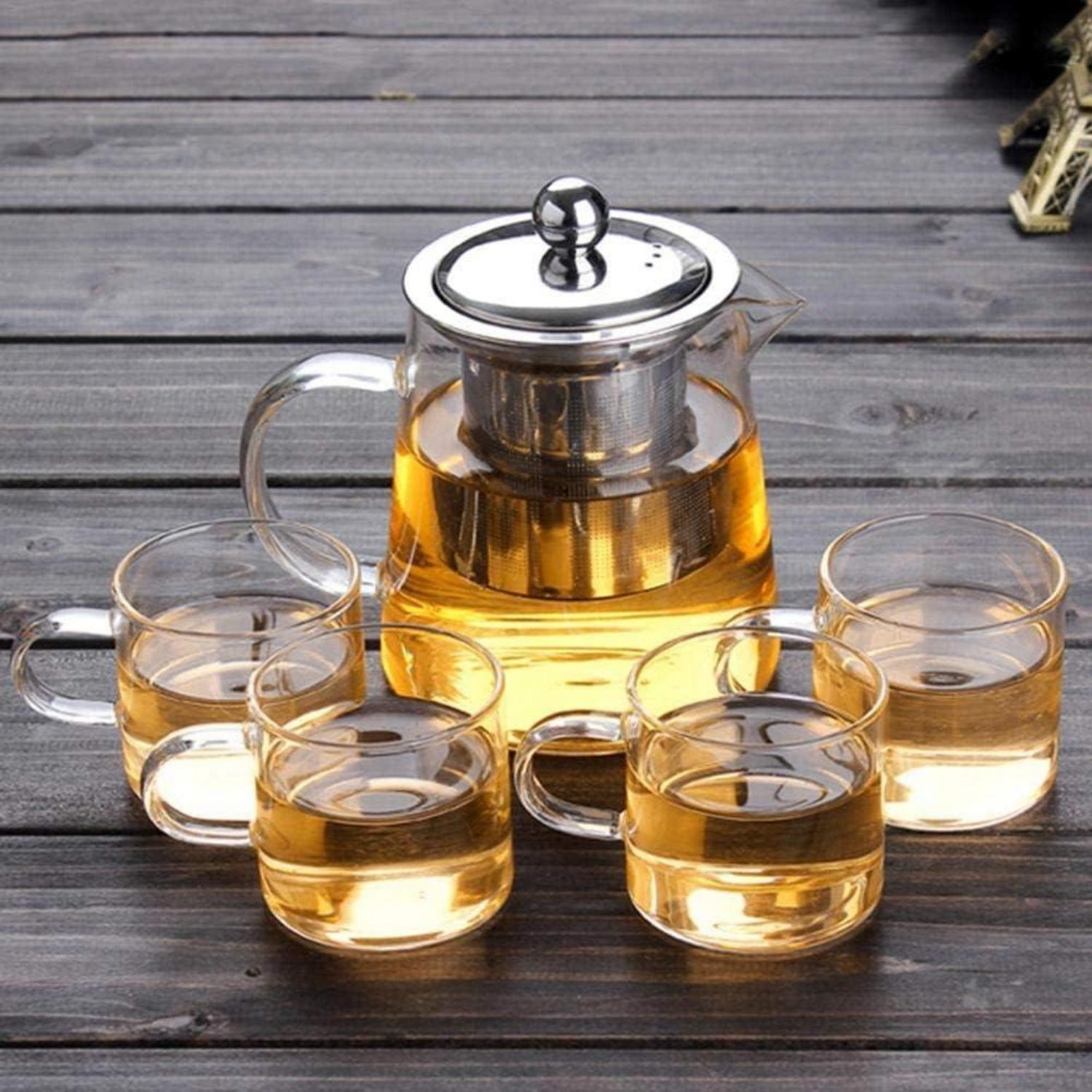 Glas Teekanne 450ml Edelstahlfilter Hitzebeständig Teekessel