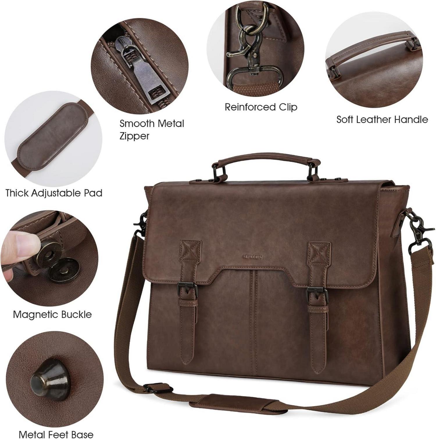 Herren Umhängetasche Vintage 15,6 Zoll Laptoptasche mit Schultergurt - Kaffee