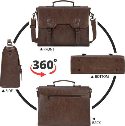 Herren Umhängetasche 15,6 Zoll Vintage Laptoptasche Schultergurt Kaffee