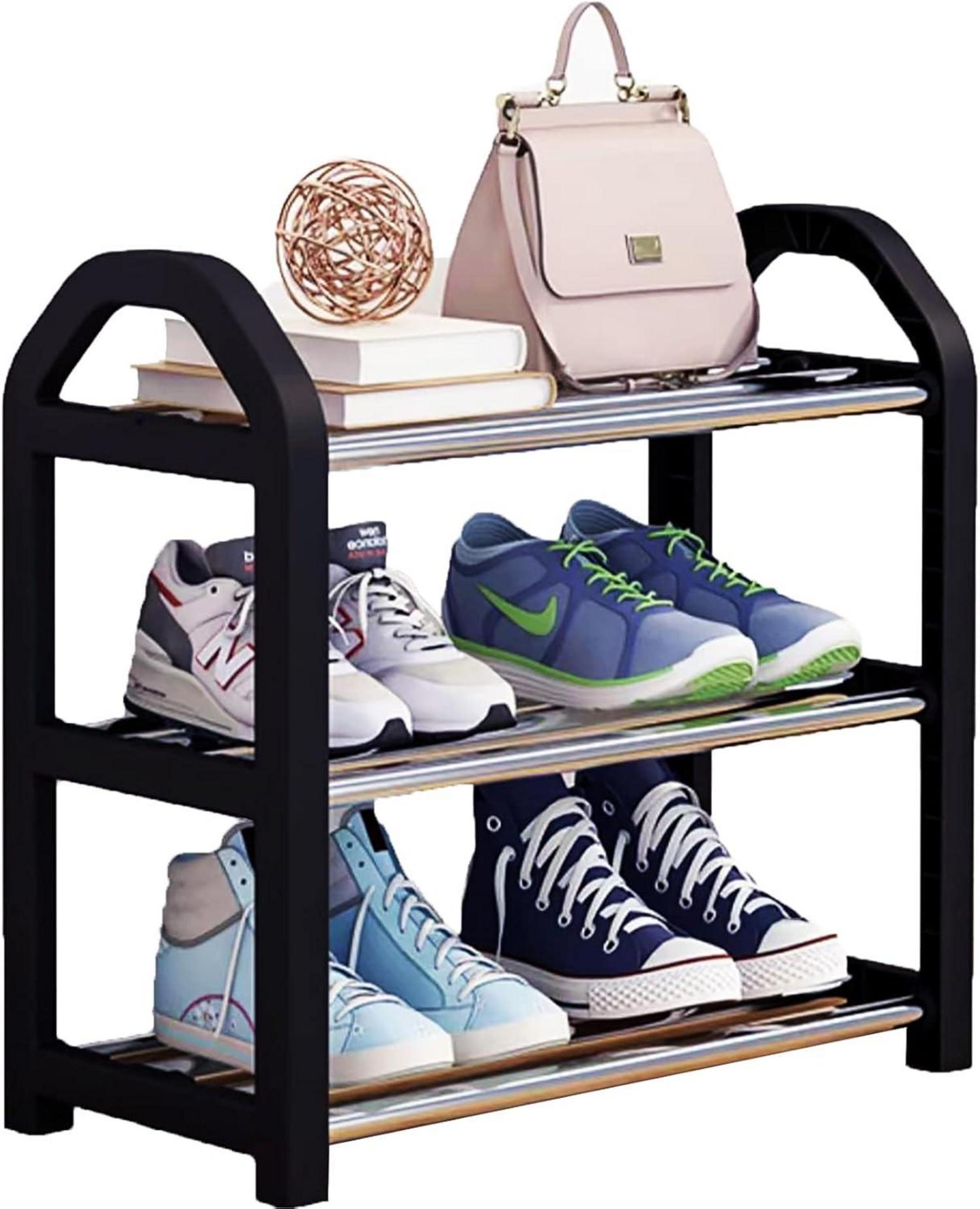 Kleines Schuhregal 3 Ebenen Schwarz 42x19x43cm