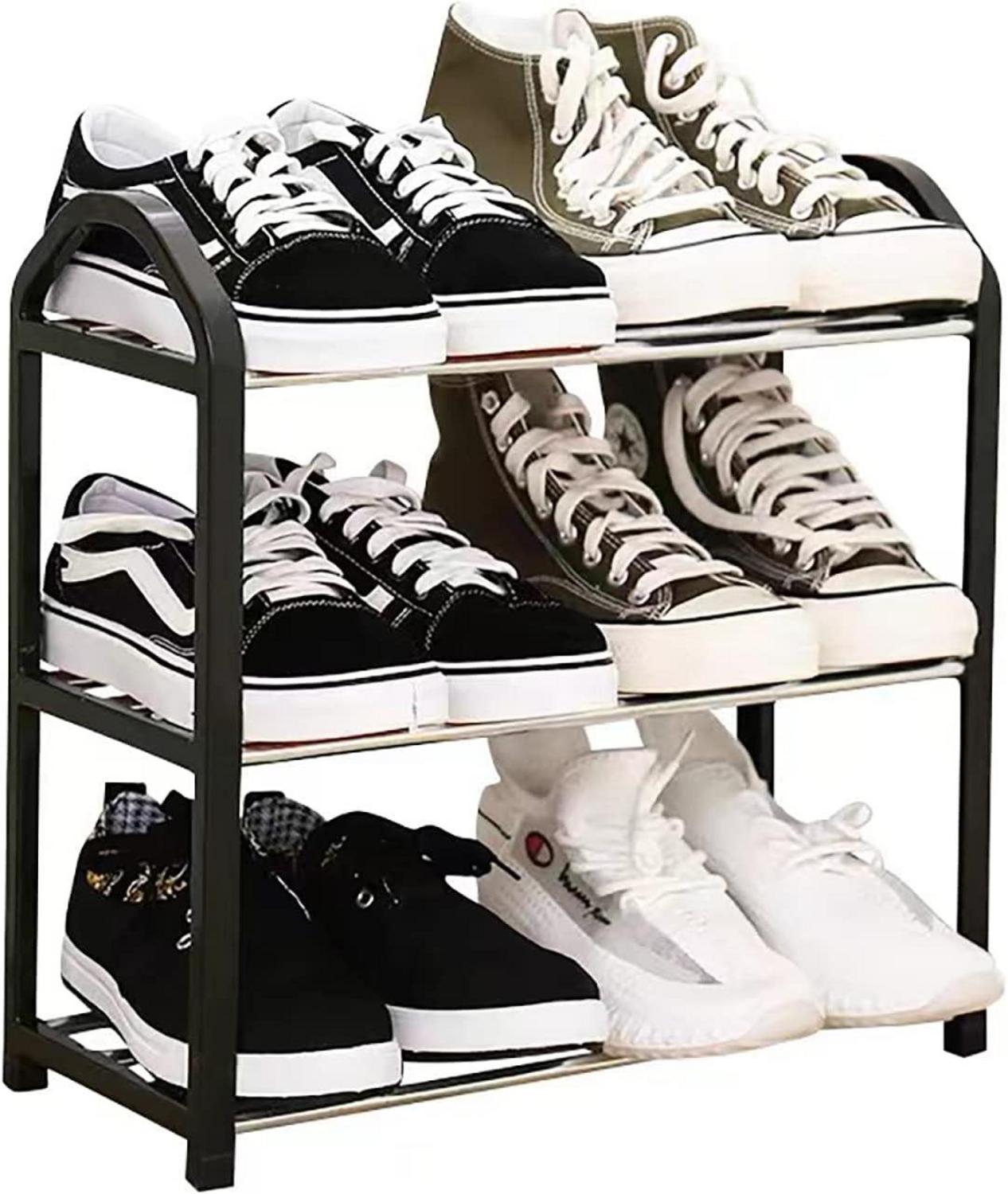 Kleines Schwarzes Schuhregal mit 3 Ebenen - Schnelle Montage - Platzsparend - 42 x 19 x 43 cm