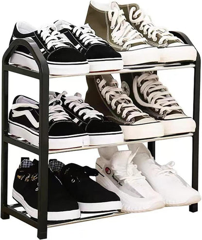 Kleines Schwarzes Schuhregal mit 3 Ebenen - Schnelle Montage - Platzsparend - 42 x 19 x 43 cm