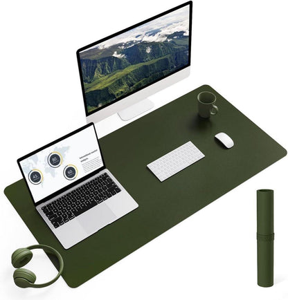 Großes Office Mousepad mit Leder 90x43cm Wildleder Dark Green