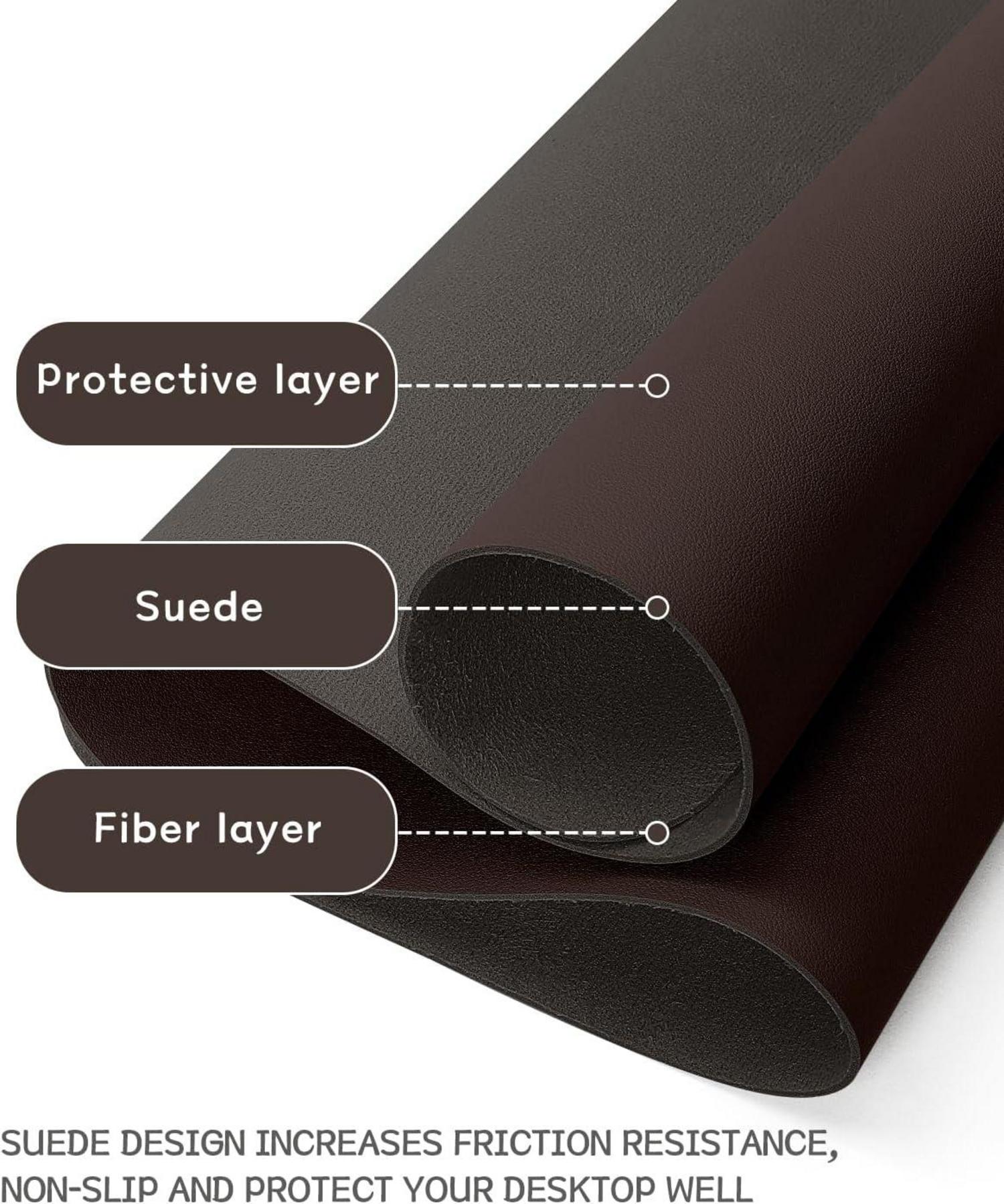 Großes Office Mousepad mit Leder und Wildleder, Dunkelbraun 90x43cm