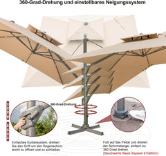 Quadratischer Sonnenschirm mit Ständer und Kurbel, 300 x 300 cm
