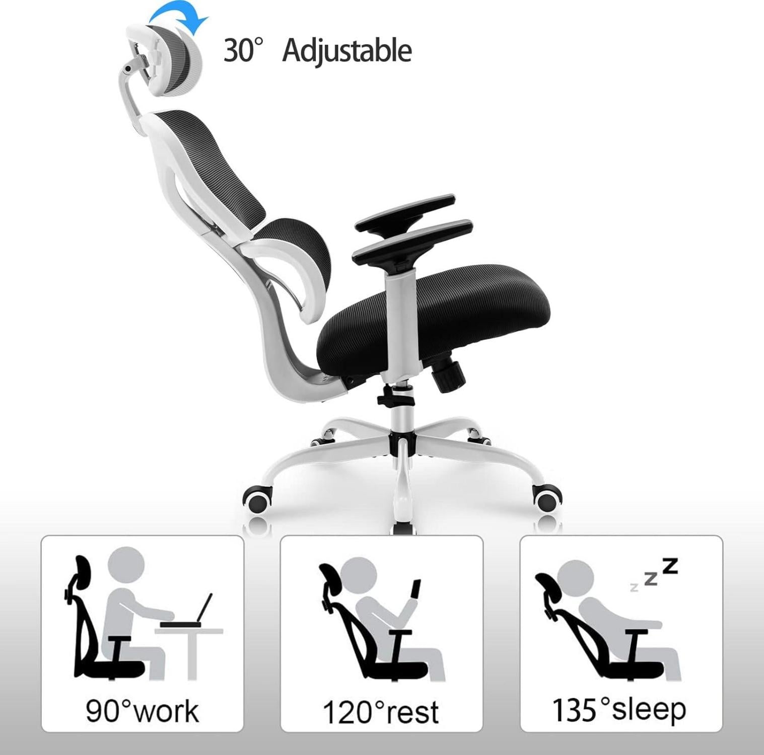 Ergonomischer Bürostuhl Verstellbare Kopfstütze Lendenstütze
