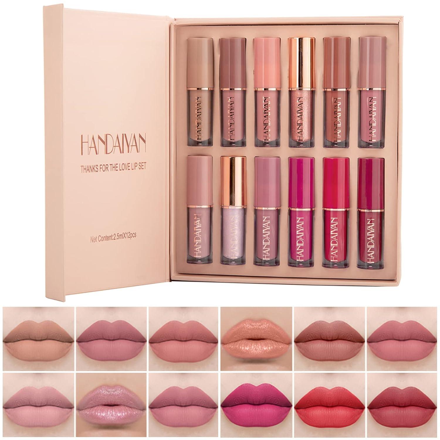 12 Farben Matte Lippenstift Set, Wasserdichter Lipgloss-Tasse, Lang